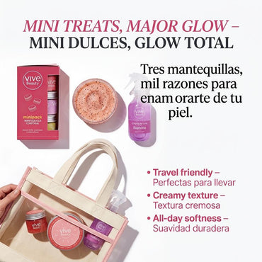 Vive Beauty Sweet Glow Starter Kit – Strawberry Body Scrub, Euphoria Shimmer Splash & 3 Mini Body Butter Sampler Set