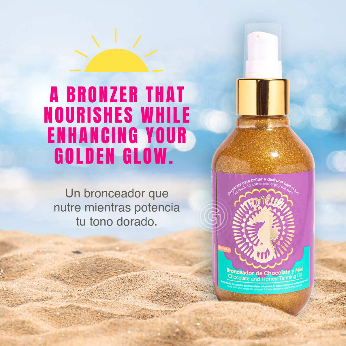 D'Luchi Kit Sun & Shine con Aceite de Almendras, Sachet Bronceador en Gel y Bronceador Chocolate y Miel – Hidratación y Bronceado Natural