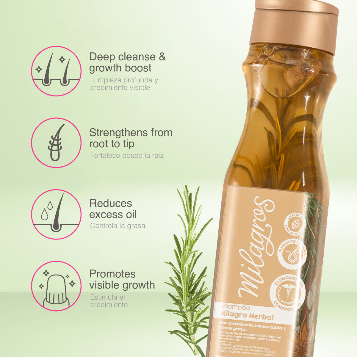 Milagros Shampoo Herbal y Acondicionador - Rosemary and Ginger