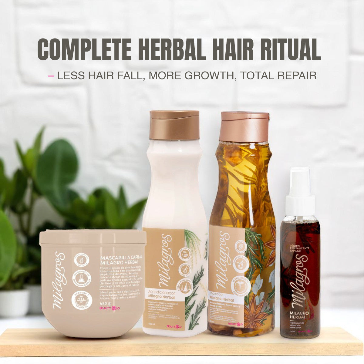 Milagros Kit Fuerza y Crecimiento Capilar Herbal - Shampoo, Tratamiento y Mascarilla Hidratante para Fortalecimiento, Caída y Crecimiento