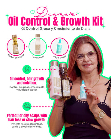 Diana - Kit Control Grasa y Crecimiento - Shampoo Herbal, Acondicionador Herbal y Gotas Mágicas