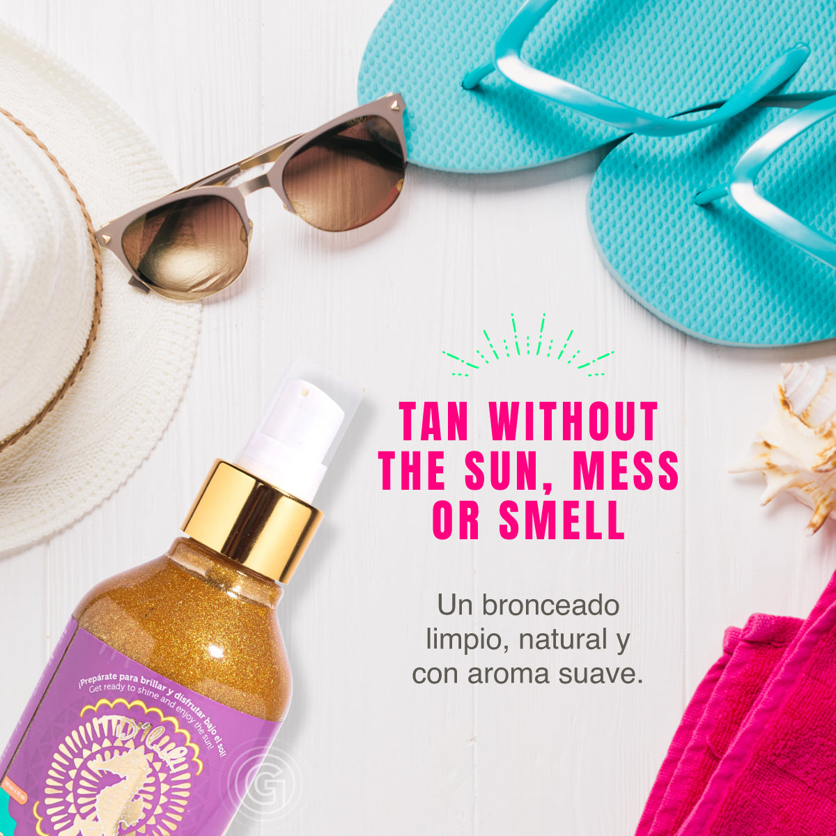D'Luchi Kit Sun & Shine con Aceite de Almendras, Sachet Bronceador en Gel y Bronceador Chocolate y Miel – Hidratación y Bronceado Natural