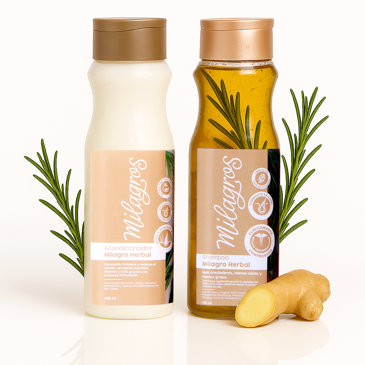 Milagros Shampoo Herbal y Acondicionador - Rosemary and Ginger