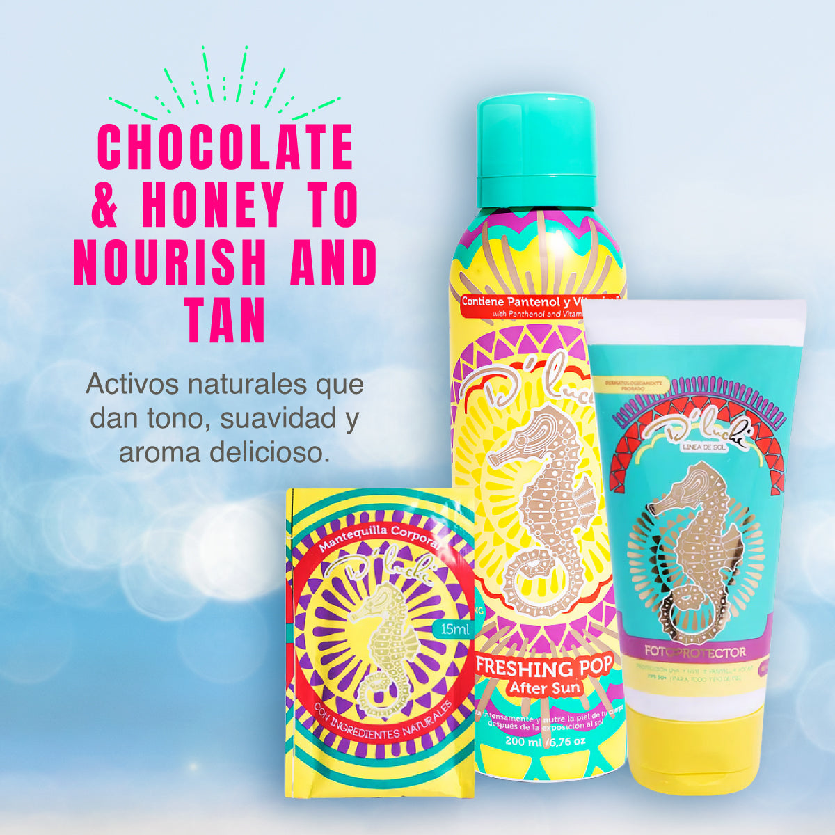 D'Luchi Kit Beach Essentials - Protector Solar SPF 50 + After Sun Refrescante + Mantequilla Corporal Hidratante – Protección, Hidratación y Cuidado Completo