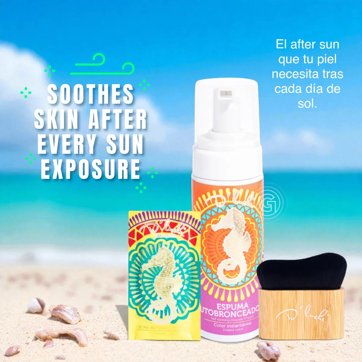 D'Luchi Kit Bronze Babe Espuma Autobronceadora + Crema Autobronceadora en Sachet + Cepillo Aplicador - Bronceado Natural
