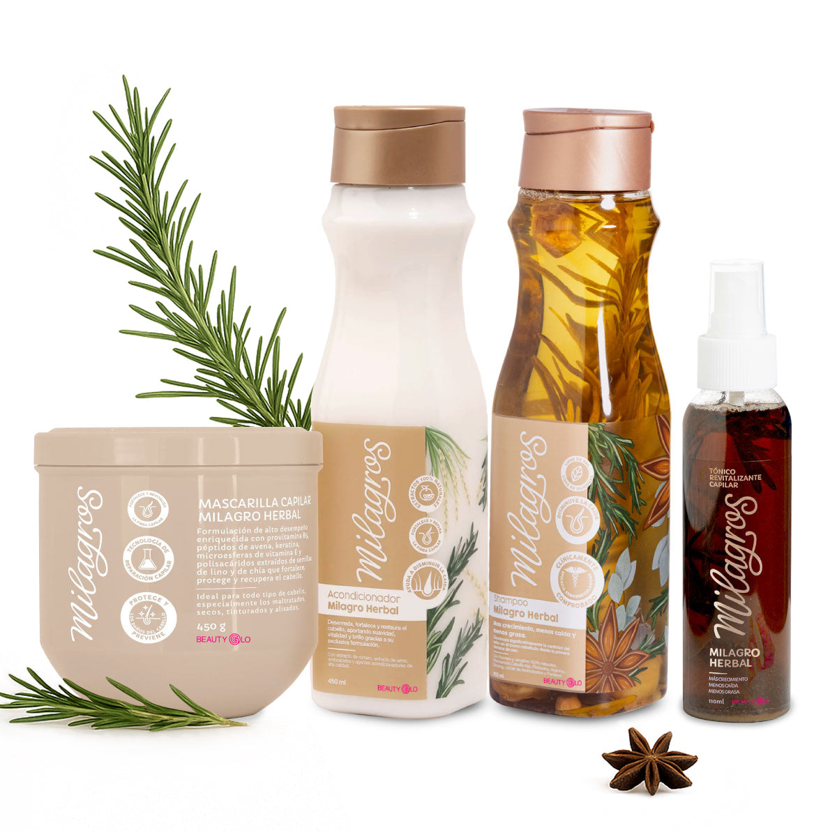 Milagros Kit Fuerza y Crecimiento Capilar Herbal - Shampoo, Tratamiento y Mascarilla Hidratante para Fortalecimiento, Caída y Crecimiento