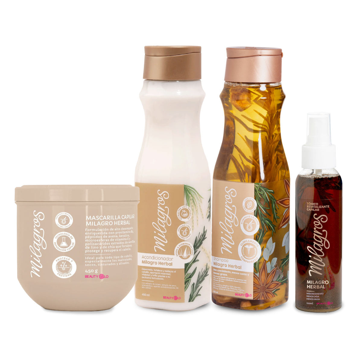Milagros Kit Fuerza y Crecimiento Capilar Herbal - Shampoo, Tratamiento y Mascarilla Hidratante para Fortalecimiento, Caída y Crecimiento
