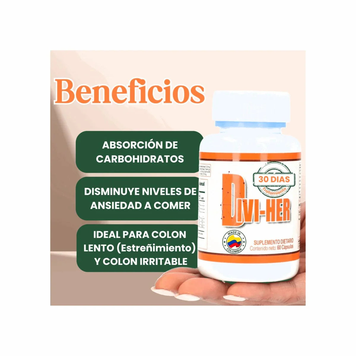 Divi - Her Producto  Natural - 60 Cápsulas para Mejorar el Metabolismo y la Digestión - Beauty Glo Life huni