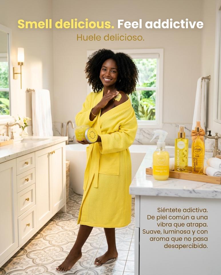 Vive Beauty Tropical Body Care Kit – Passion Fruit Scrub, Mango Butter, Almond Oil, Shimmer Splash & Golden Secret Mist Set