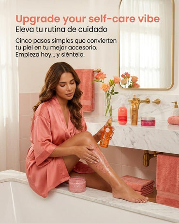 Vive Beauty Pink Care Body Kit – 5 Piece Fruity Body Care Set with Strawberry Scrub, Body Butter, Orange Oil, Berry Shimmer & Golden Body Mist