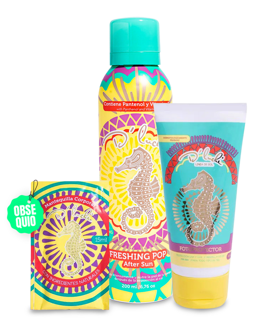D'Luchi Kit Beach Essentials - Protector Solar SPF 50 + After Sun Refrescante + Mantequilla Corporal Hidratante – Protección, Hidratación y Cuidado Completo