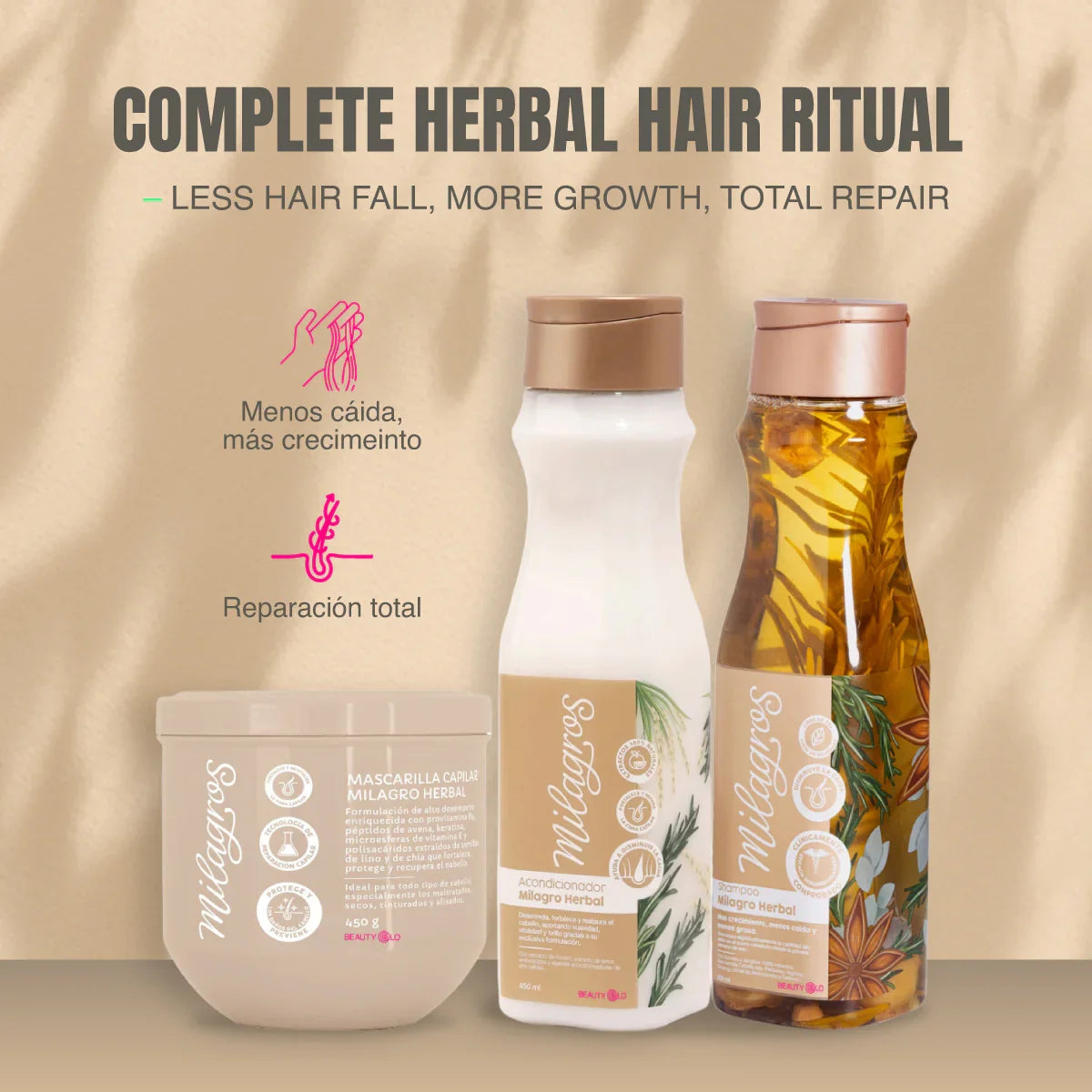 Kit Stop Caída – Shampoo Milagro Herbal con Romero y Eucalipto + Acondicionador y Mascarilla Capilar