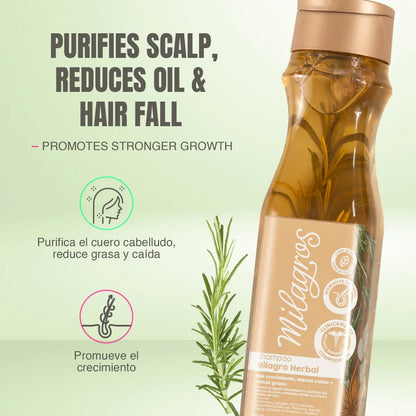 Kit Stop Caída – Shampoo Milagro Herbal con Romero y Eucalipto + Acondicionador y Mascarilla Capilar