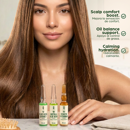 Happy Scalp Hair Care Kit – Keratin & Vitamin E + Aloe Vera & Honey + Biotin & Aloe (6 Hair Ampoules Set)