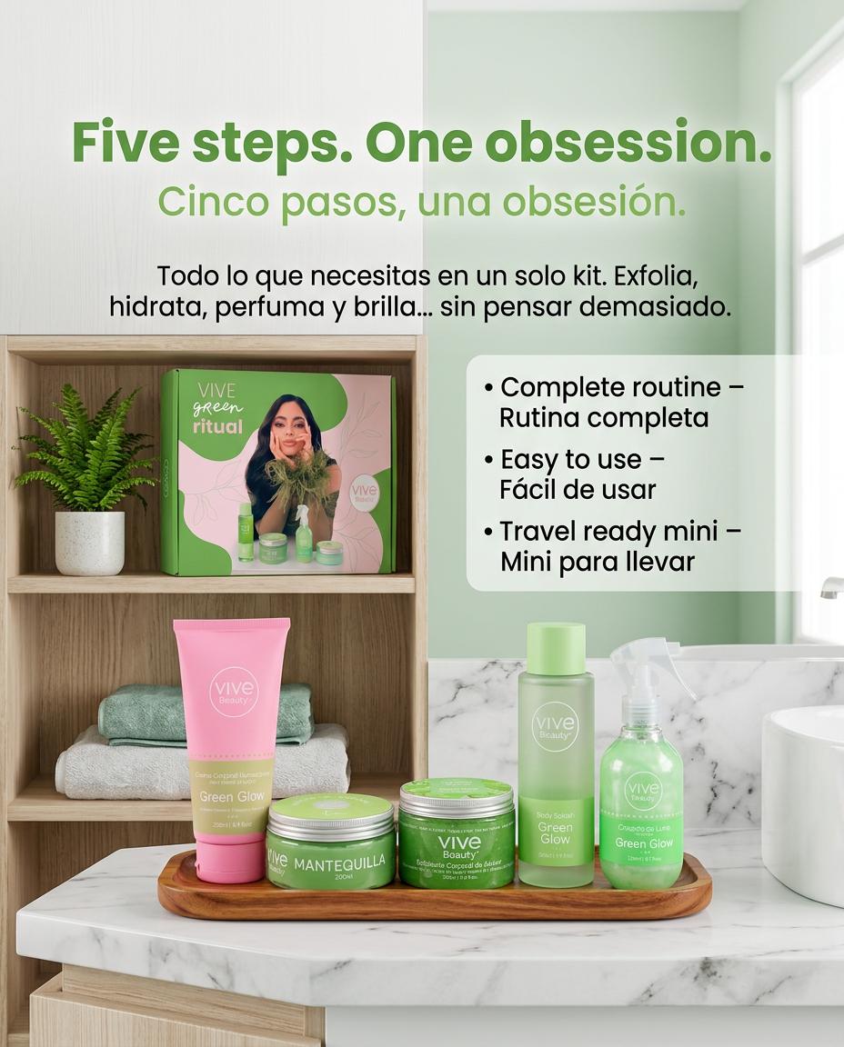 Vive Beauty Green Glow & Pear Body Care Collection – Body Lotion, Sugar Scrub, Body Butter, Shimmer Spray & Body Splash Set