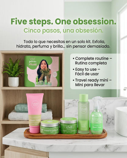 Vive Beauty Green Glow & Pear Body Care Collection – Body Lotion, Sugar Scrub, Body Butter, Shimmer Spray & Body Splash Set