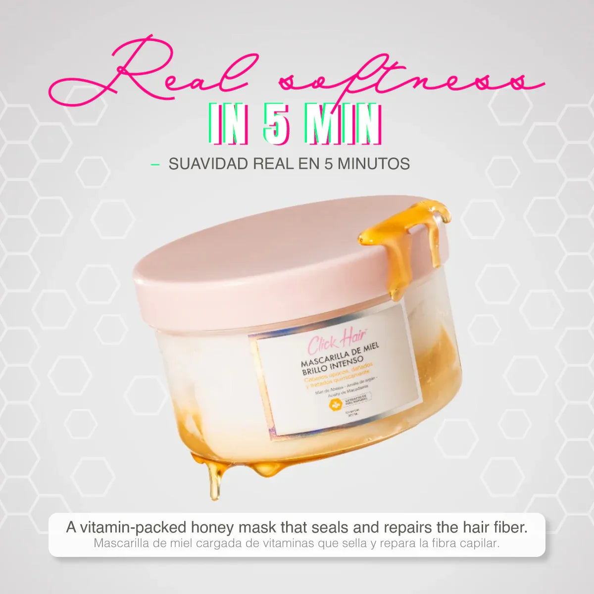 Click Hair Kit Miel de Vida: Shampoo de Miel de Abeja + Mascarilla + Miel Capilar + Mini Perfume de Regalo