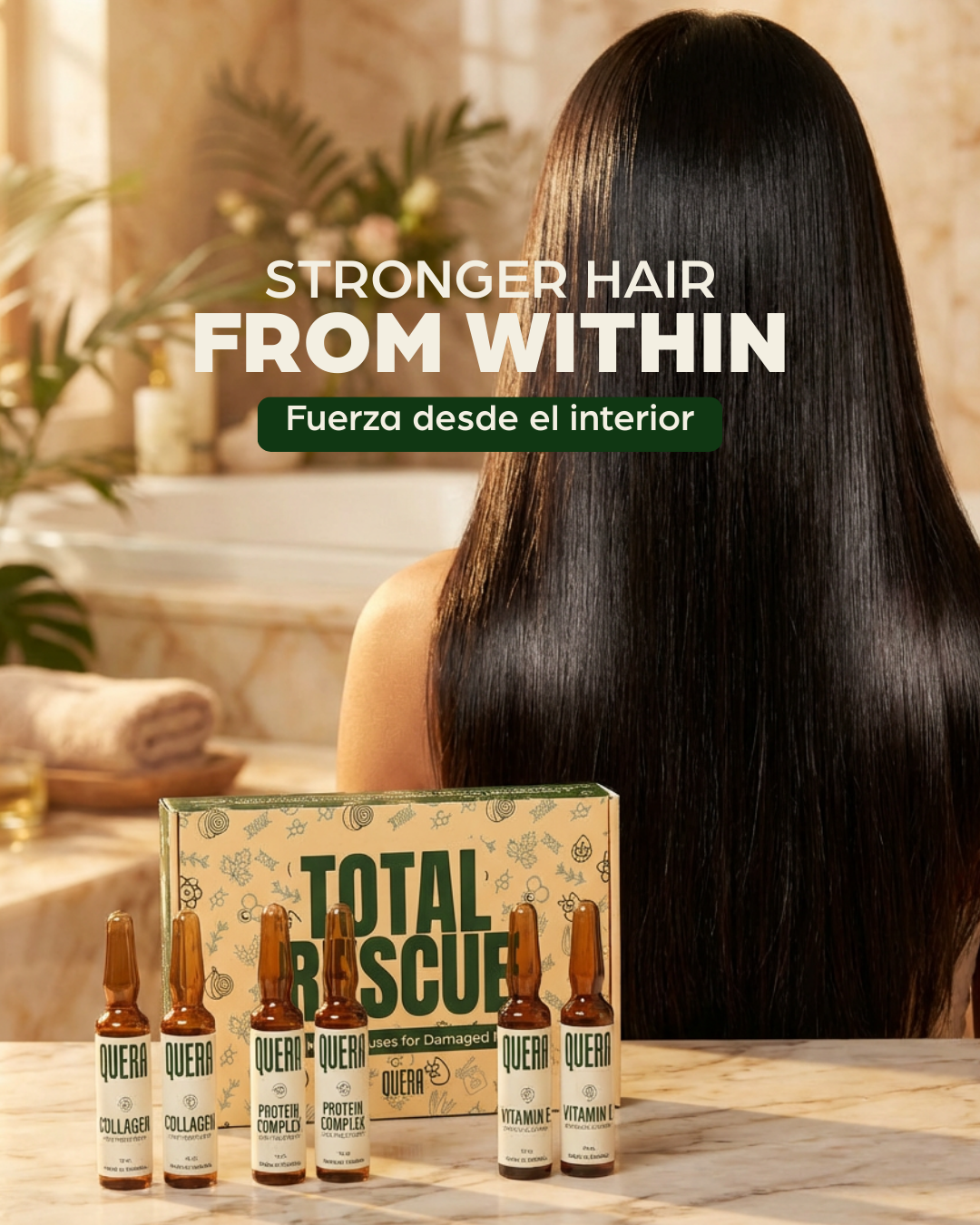 Total Rescue Hair Repair Ampoule Kit for Damaged Hair – Collagen, Protein Complex & Vitamin E Treatment (6 Ampoules)