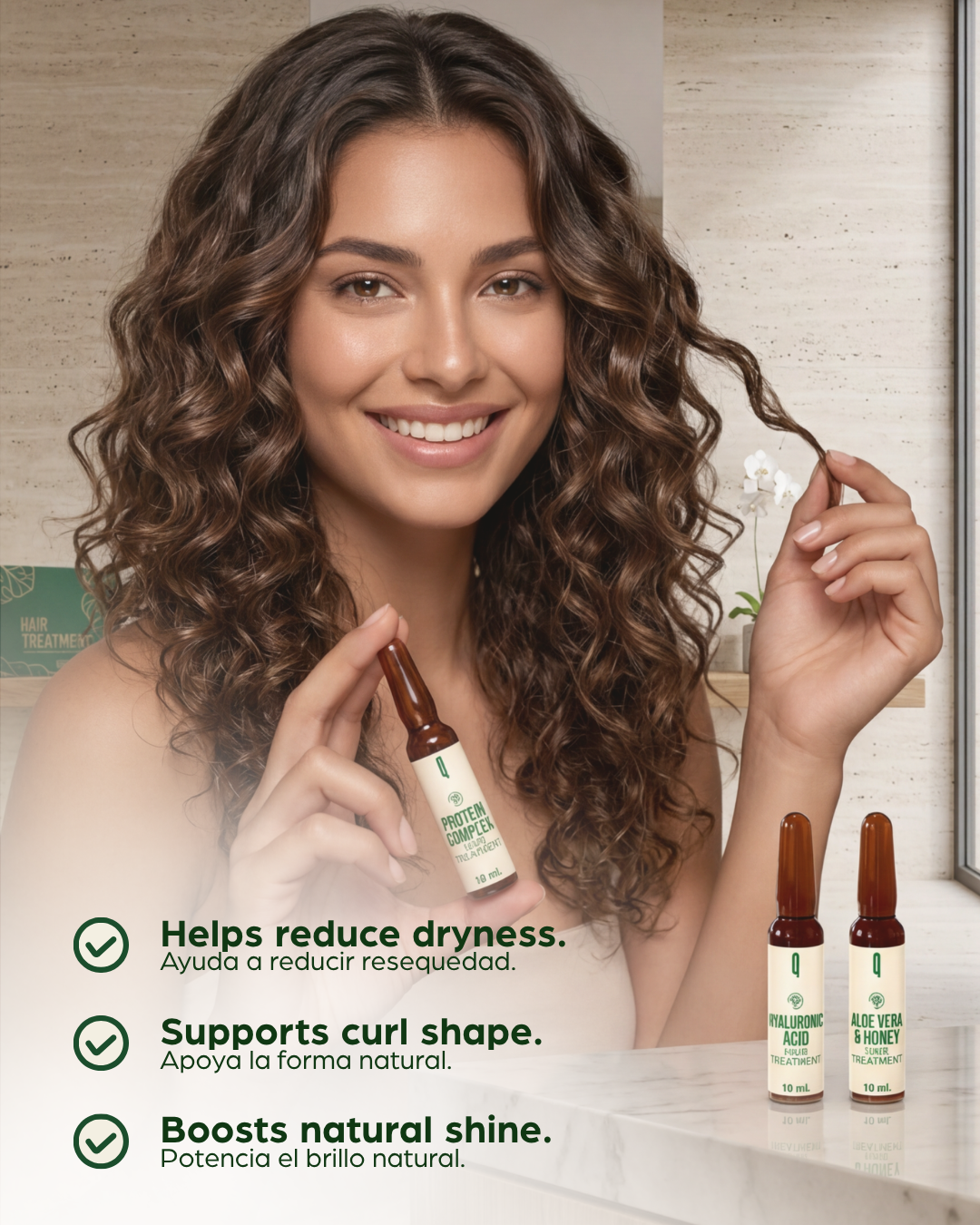 Defined Curls Hair Ampoule Kit – Aloe Vera Honey, Hyaluronic Acid & Silk Protein Vitamin E Treatment for Curly & Wavy Hair (6 Ampoules)