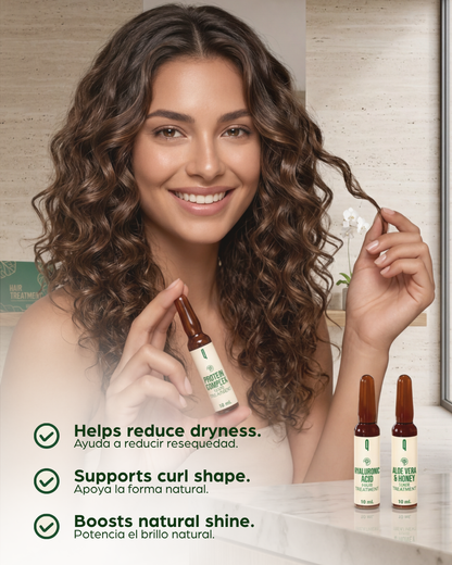 Defined Curls Hair Ampoule Kit – Aloe Vera Honey, Hyaluronic Acid & Silk Protein Vitamin E Treatment for Curly & Wavy Hair (6 Ampoules)