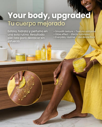 Vive Beauty Tropical Body Care Kit – Passion Fruit Scrub, Mango Butter, Almond Oil, Shimmer Splash & Golden Secret Mist Set