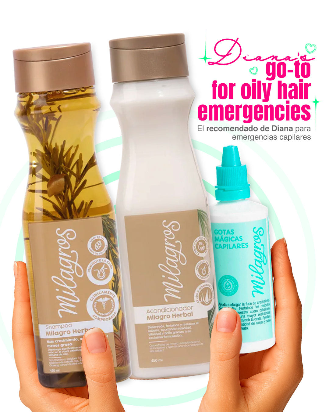 Diana - Kit Control Grasa y Crecimiento - Shampoo Herbal, Acondicionador Herbal y Gotas Mágicas