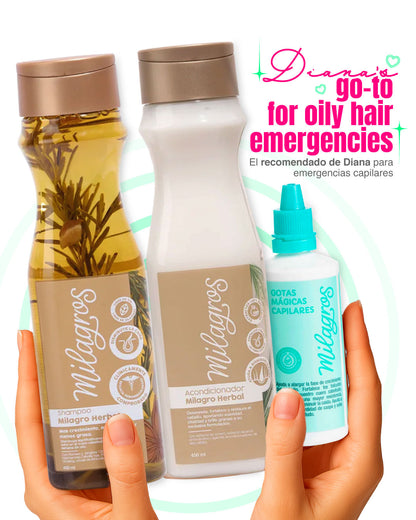Diana - Kit Control Grasa y Crecimiento - Shampoo Herbal, Acondicionador Herbal y Gotas Mágicas