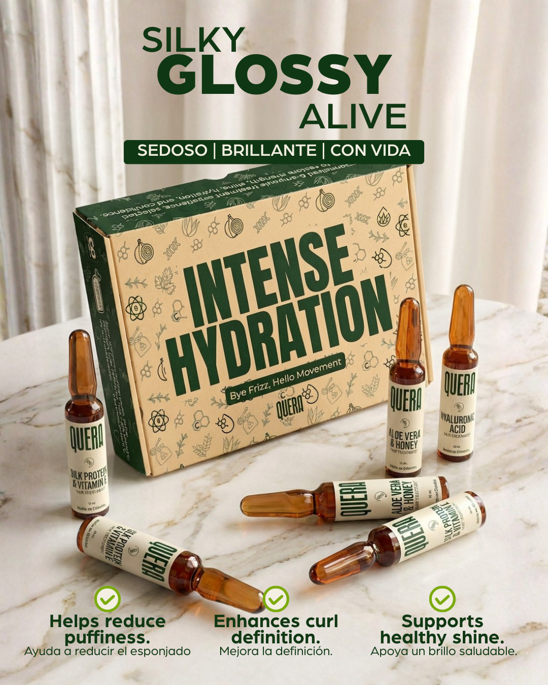 Intense Hydration & Bye Frizz Hair Ampoule Kit – Hyaluronic Acid, Silk Protein &  Vitamin E, Aloe Vera & Honey Treatment Set (6 Ampoules)