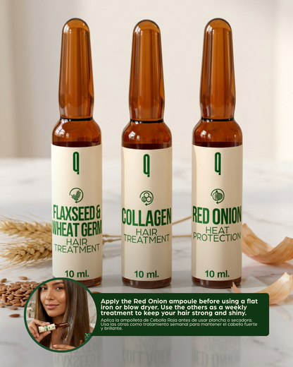 Shine & Protection Hair Ampoule Kit – Flaxseed, Collagen & Red Onion Nourishing Treatment for Smooth & Glossy Hair (6 Ampoules)