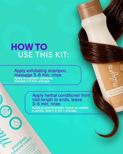 Milagros Kit Detox & Herbal Repair – Exfoliating Shampoo & Herbal Conditioner – Scalp Renewal & Hair Strength