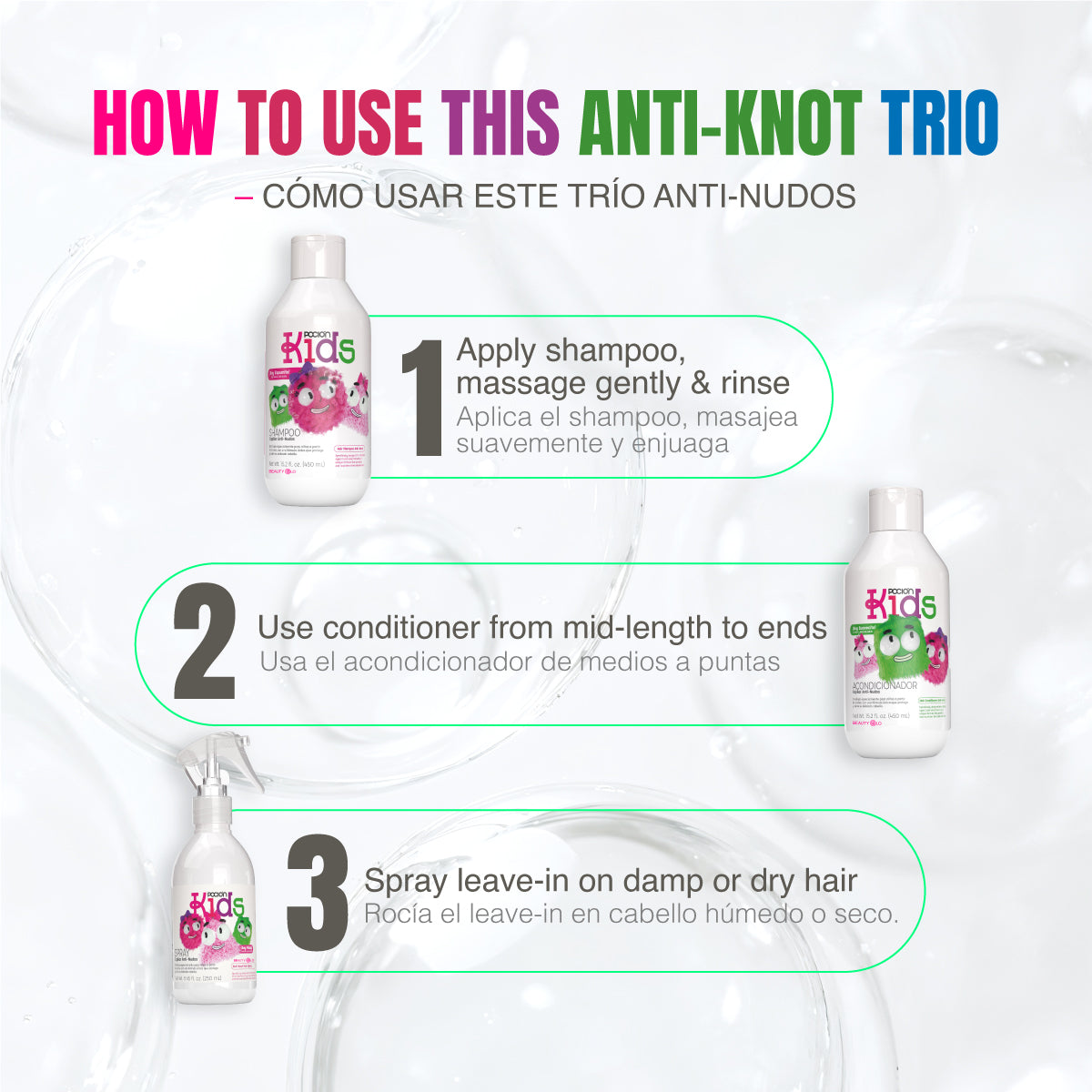 La Poción Kit Sin Enredos - Shampoo y Acondicionador para Niños + Spray Anti-Nudos – Hidratación, suavidad y desenredo sin jalones