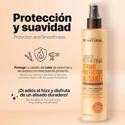 Be Natural Liso Keratina Termoprotector Alisante Renueva tu Cabello Naturalmente | Lisso Keratina 250 ML