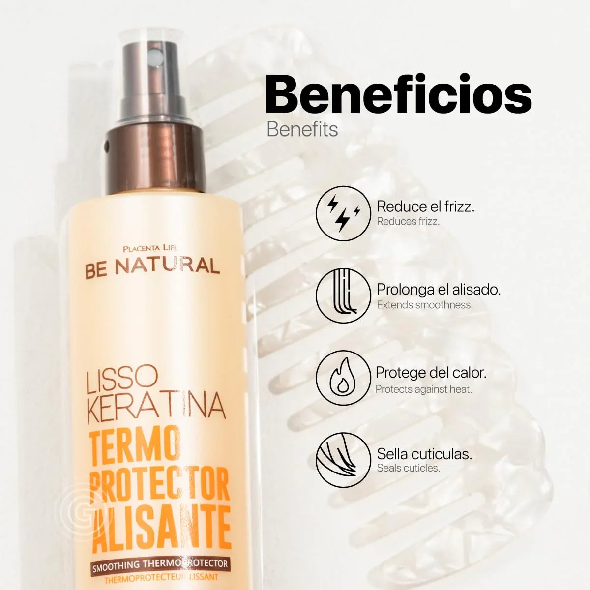 Be Natural Liso Keratina Termoprotector Alisante Renueva tu Cabello Naturalmente | Lisso Keratina 250 ML