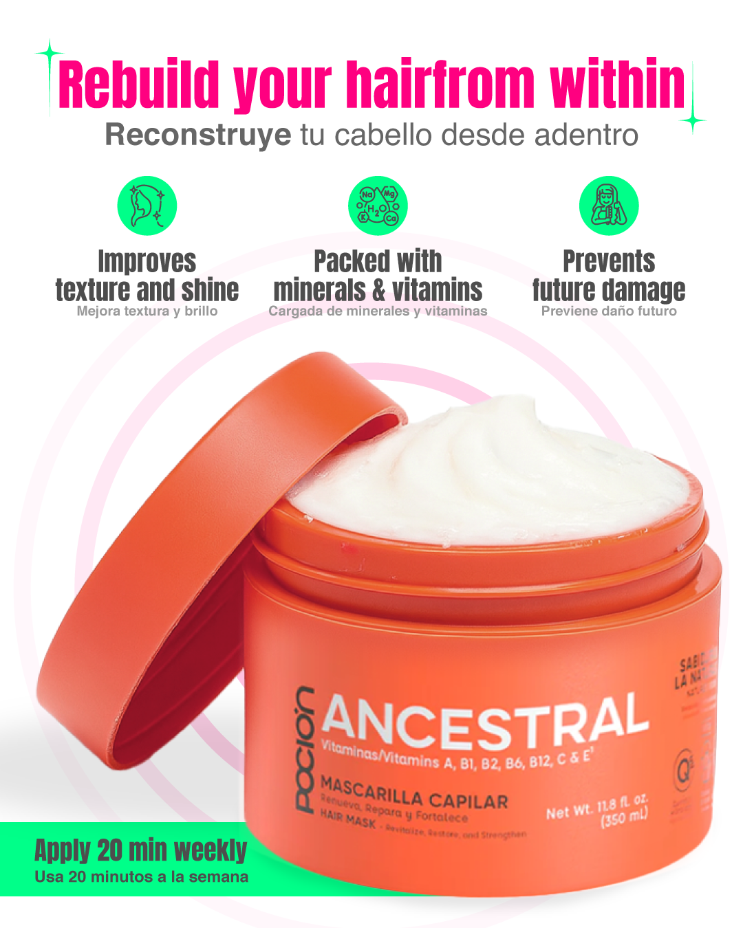 Katherine - Kit de Reparación Capilar Shampoo, Acondicionador, Mascarilla y Tratamiento – Hidratación y brillo para todo tipo de cabello.