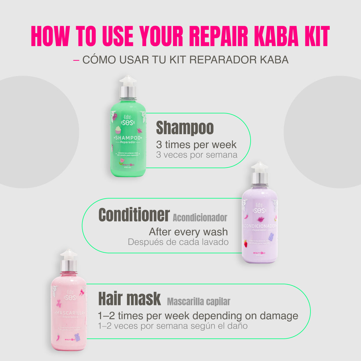 Kit Reparador - Shampoo reparador - Acondicionador reparador - Mascarilla Reparadora para Cabello Seco y Dañado