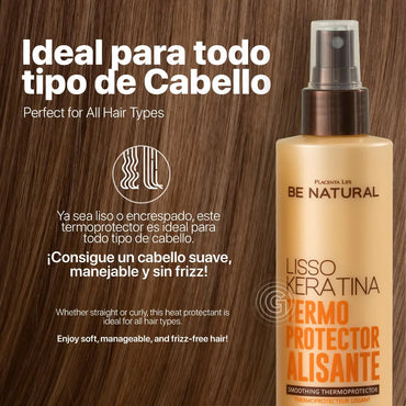 Be Natural Liso Keratina Termoprotector Alisante Renueva tu Cabello Naturalmente | Lisso Keratina 250 ML