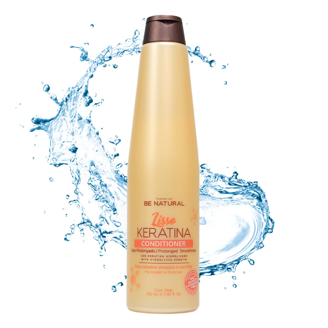 Acondicionador con keratina sin sal para cabello liso, hidratado y libre de frizz.