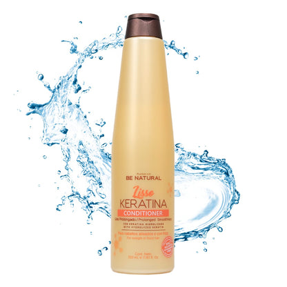 Acondicionador con keratina sin sal para cabello liso, hidratado y libre de frizz.