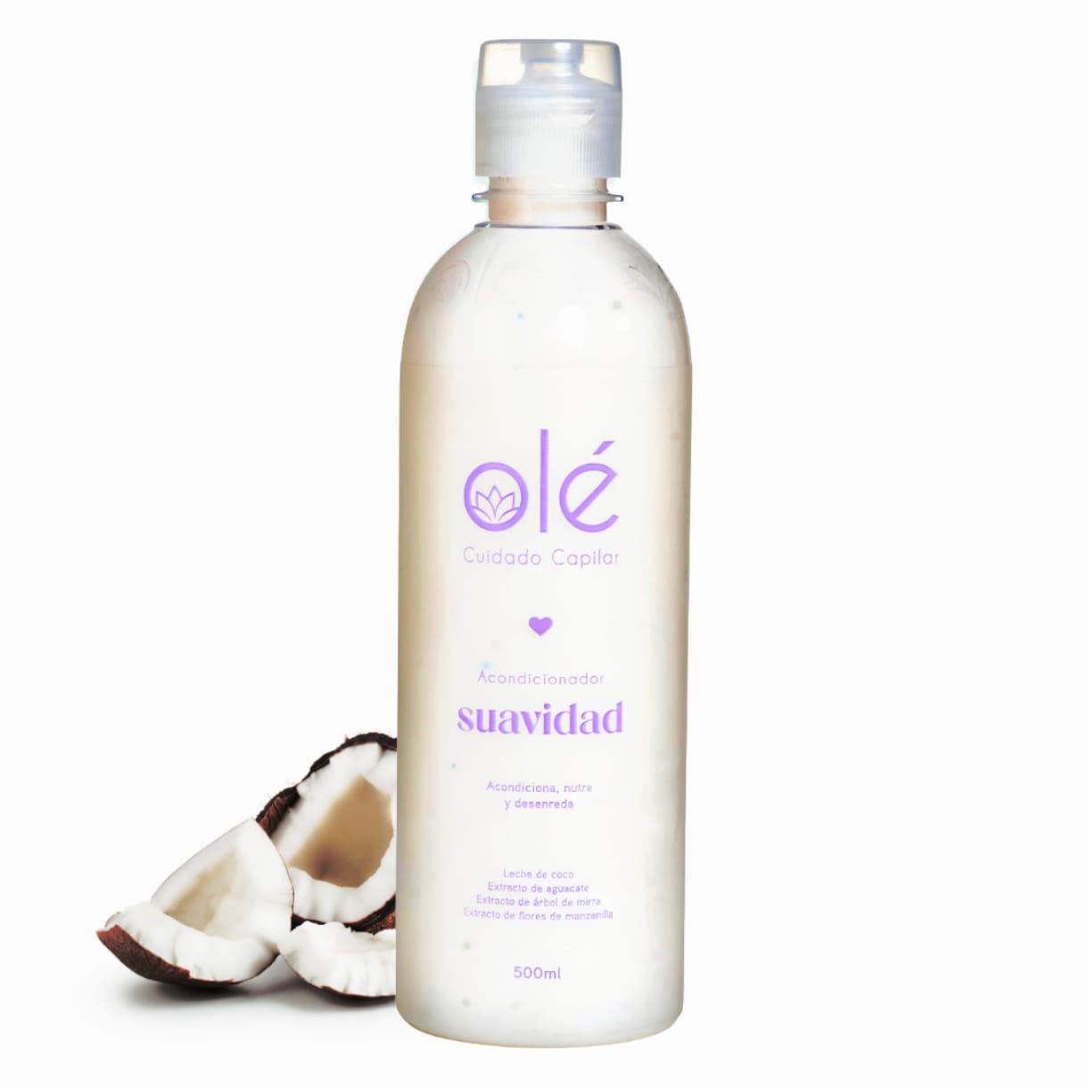 Acondicionador con leche de coco y extractos naturales para una hidratación profunda, suavidad y brillo en cabellos secos o maltratados.