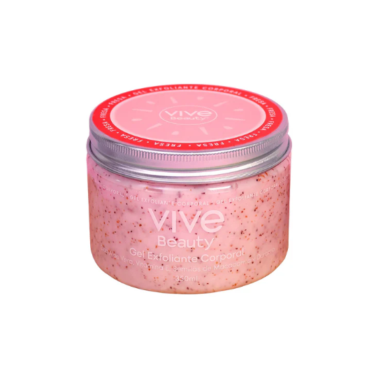 Vive Beauty Strawberry Body Scrub Gel 350ml — Microgranule Exfoliation, Smooth Luminous Skin & Sweet Strawberry Scent