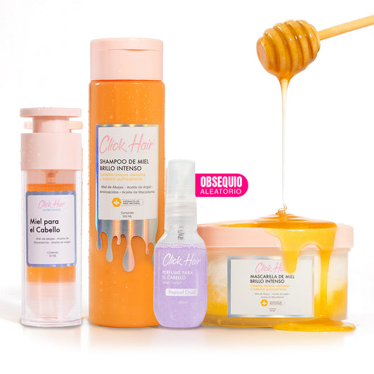 Click Hair Kit Miel de Vida: Shampoo de Miel de Abeja + Mascarilla + Miel Capilar + Mini Perfume de Regalo