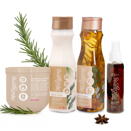 Milagros Kit Fuerza y Crecimiento Capilar Herbal - Shampoo, Tratamiento y Mascarilla Hidratante para Fortalecimiento, Caída y Crecimiento