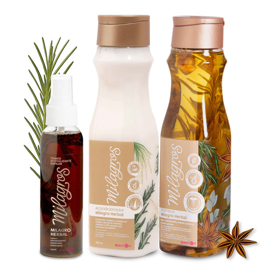 Kit Herbal Milagros Shampoo Milagro Herbal + Acondicionador + Tónico – Anticaída, Fortalecimiento y Control de Grasa Capilar