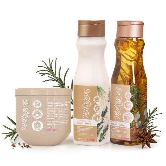 Kit Stop Caída – Shampoo Milagro Herbal con Romero y Eucalipto + Acondicionador y Mascarilla Capilar
