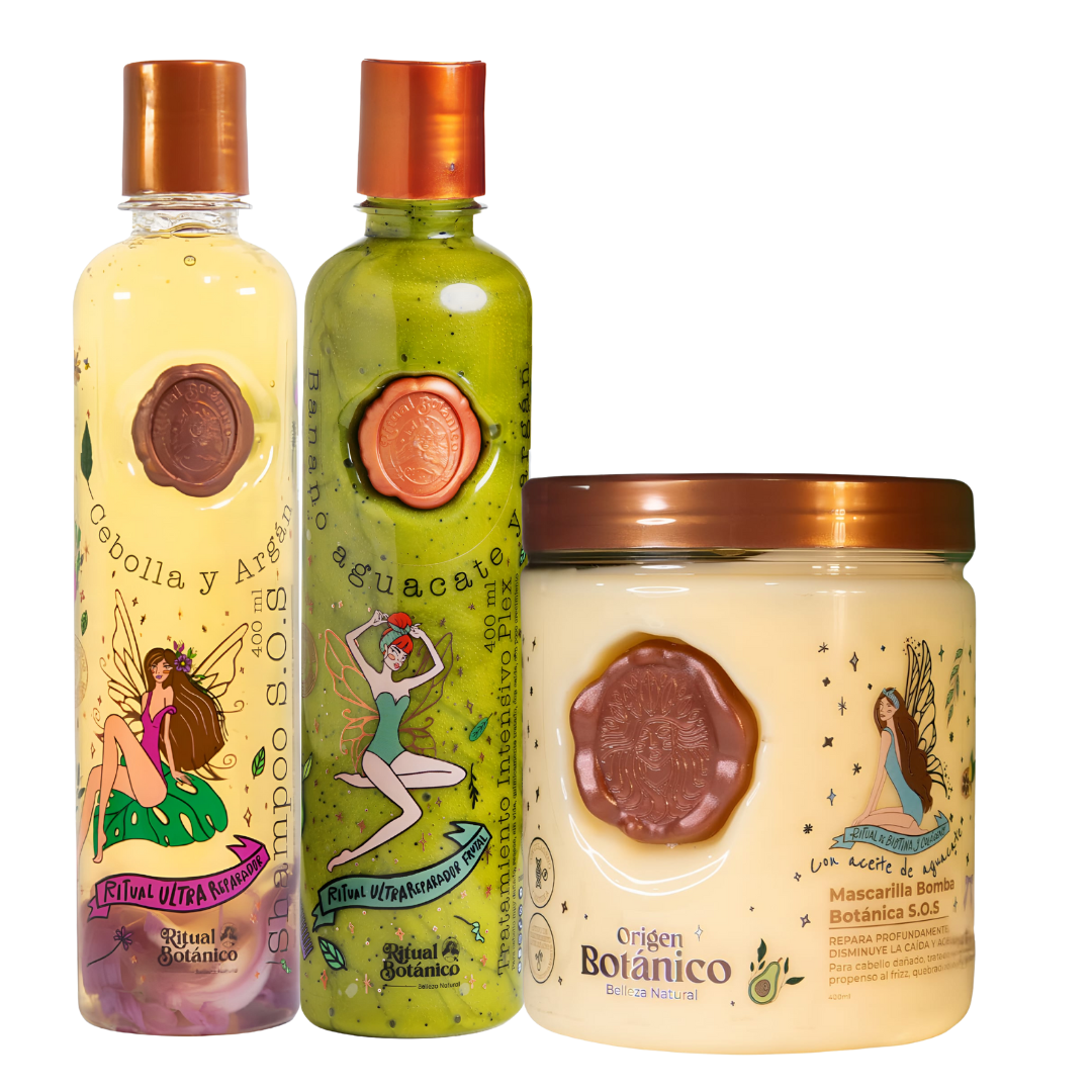 Set Ritual Botánico con shampoo de cebolla, tratamiento y mascarilla