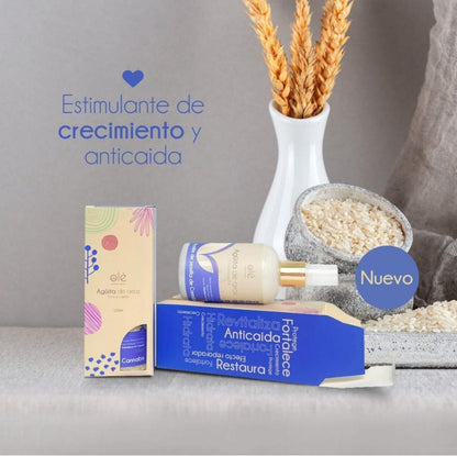 Kit de crecimiento capilar con arroz y coco para fortalecer, hidratar y dar brillo al cabello débil o con frizz.