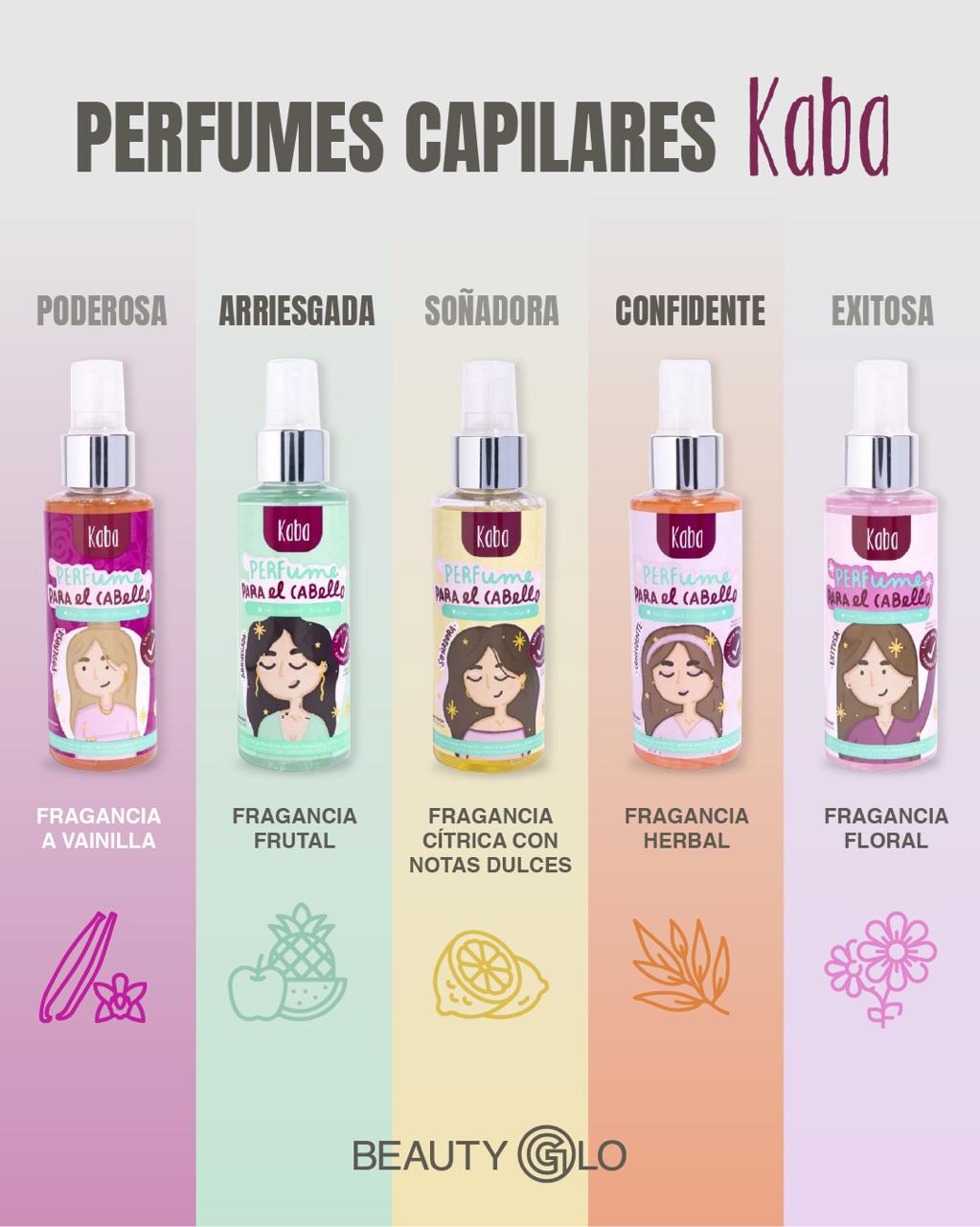 Perfume para el Cabello KABA Arriesgada – Fragancia frutal, brillo y control del frizz.