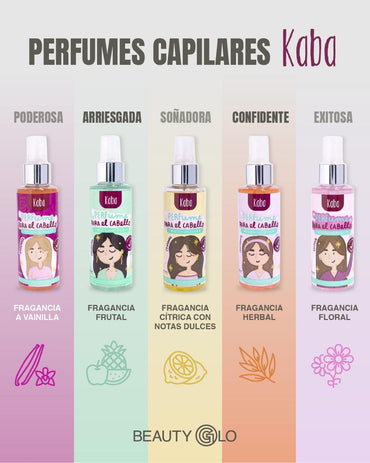 Perfume para el Cabello KABA Soñadora – Fragancia cítrica y dulce, brillo y control del frizz.