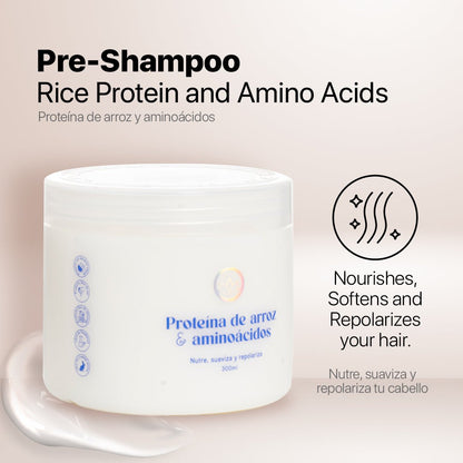 Pre-Shampoo de Proteína de Arroz y Aminoácidos para cabello seco y suave
