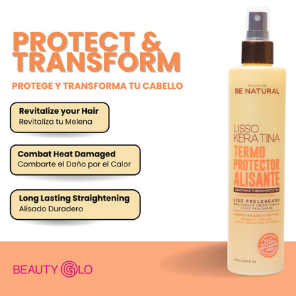 Be Natural Liso Keratina Termoprotector Alisante Renueva tu Cabello Naturalmente | Lisso Keratina 250 ML